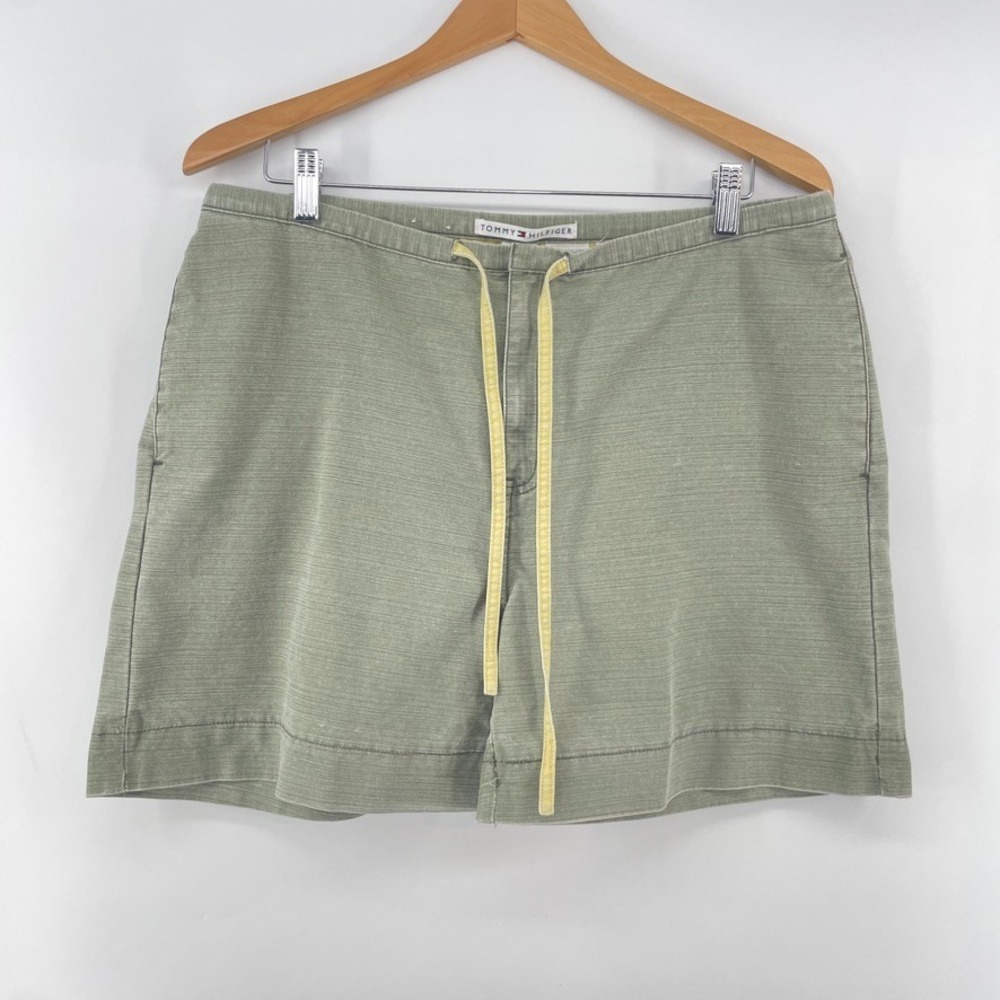 Vtg Y2K Tommy Hilfiger Shorts Women 14 Green Drawstring Canvas Clean Girl Preppy